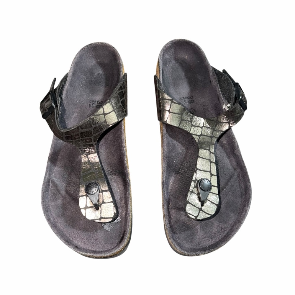 Birkenstock Gizeh Crocodile Effect Thong Sandals Black EU 38 Women’s